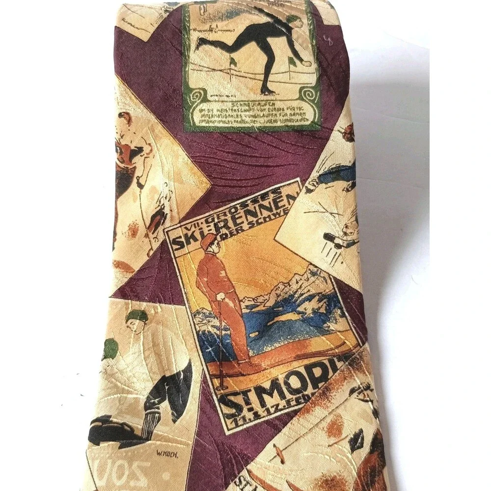 Vintage Abercrombie & Fitch Winter Sports Neck Tie 56 Inches 100% Silk